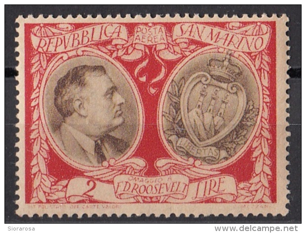 A.62 San Marino 1947 Franklin Delano Roosevelt: Profilo E Stemma Nuovo MNH - Nuovi