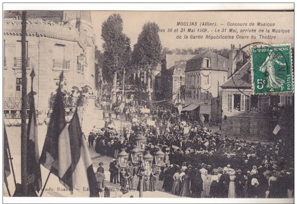 03 Moulins -Concours De Musique (30 & 31.05.1909) Animée Tb état écrite. Arrivée De La Garde Républiquaine. - Moulins