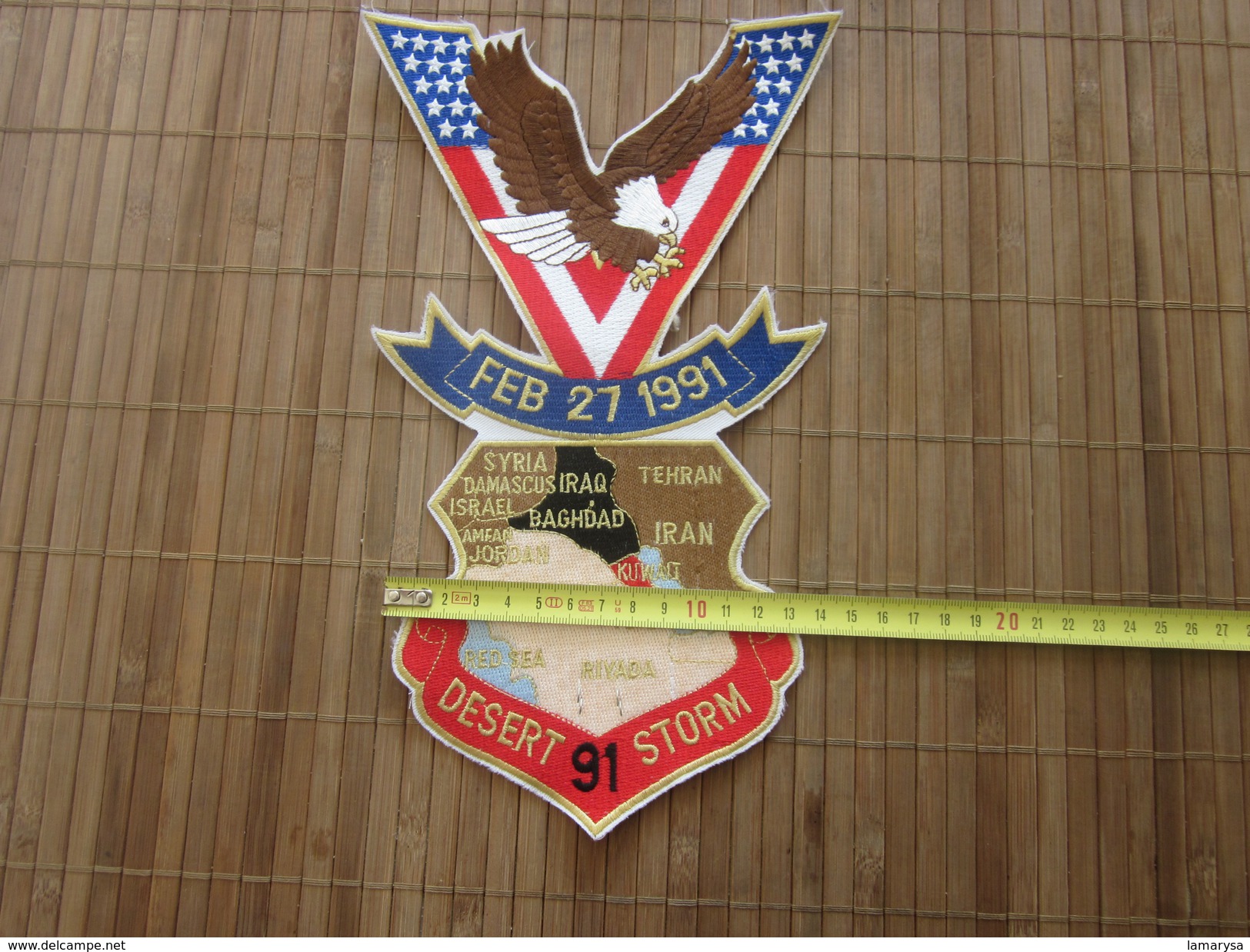 Feb 27 91 DESERT 91 STORM IRAQ BAGHDAD Militaria US ARMY AMERICA  Écusson tissu Gulf war -Badge fabric+Transport sport