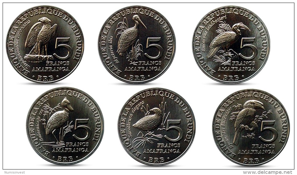 BURUNDI 6 COINS SET 5 FRANCS FAUNA AFRICAN BIRDS 2014 UNC - Burundi