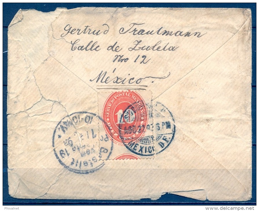 MEXICO , 1893 , SOBRE CIRCULADO ENTRE MÉXICO D.F. Y BERLÍN , VIA NUEVO LAREDO , LLEGADA - Mexiko