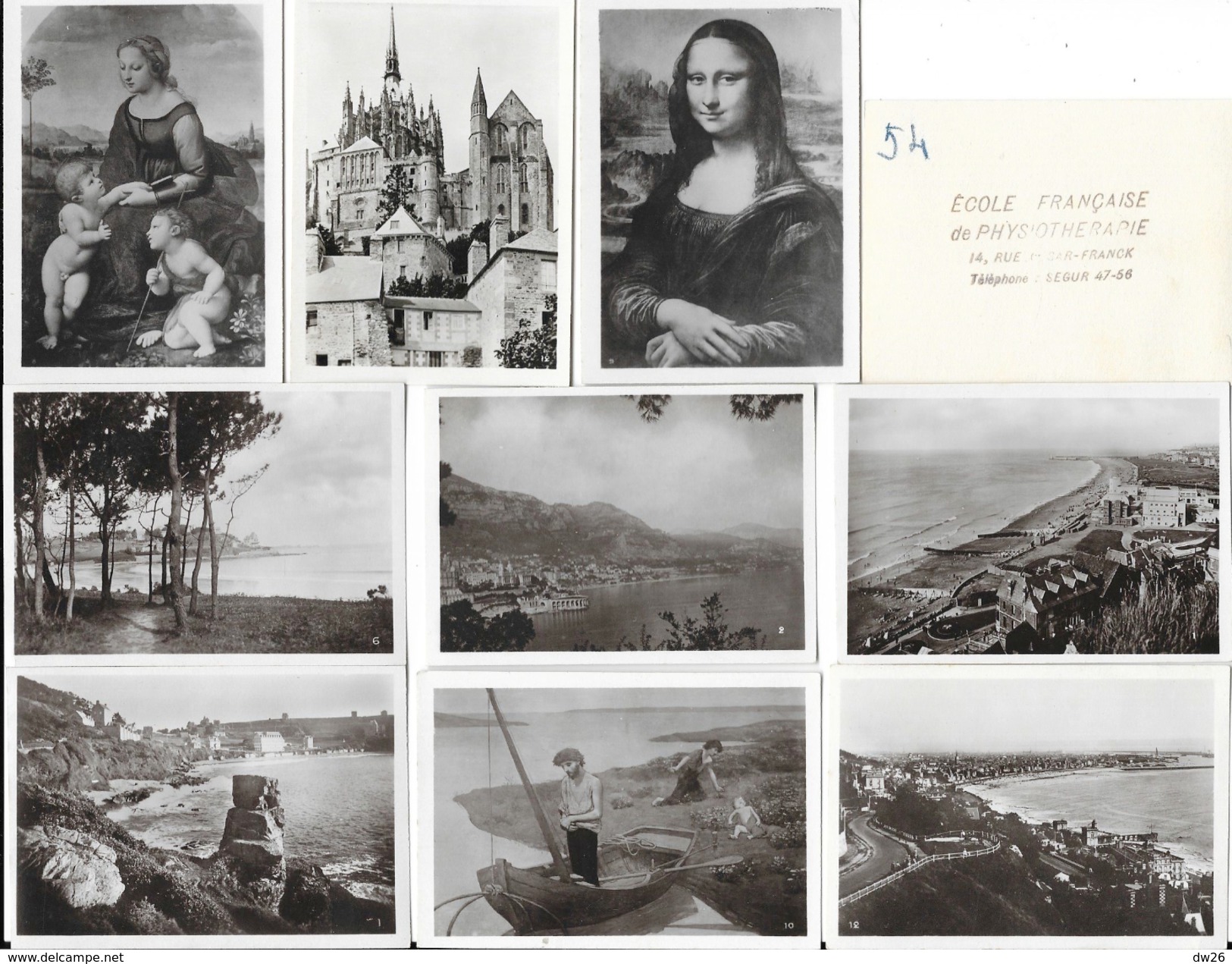 Lot De 45 Mini Photos De Voyages (7 X 9 Cm) - France - Tampon Ecole Française De Physiothérapie - Autres & Non Classés