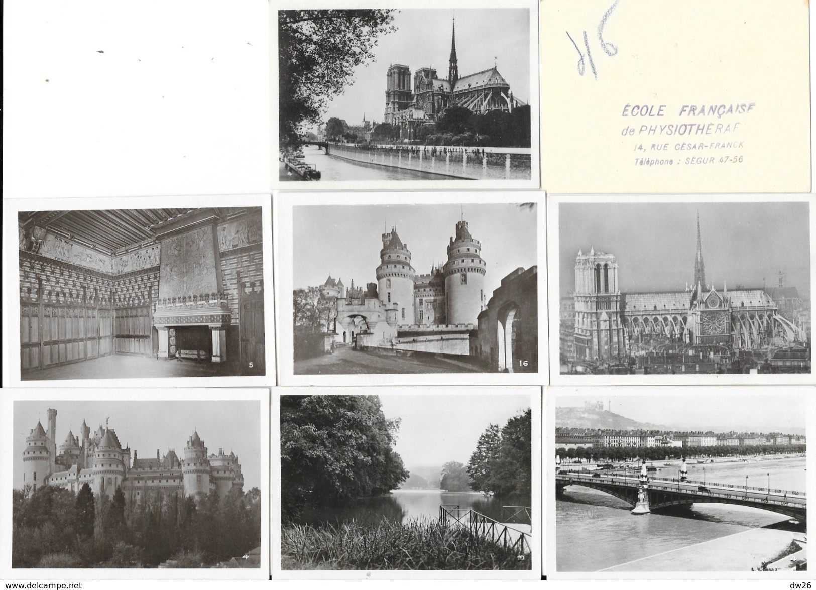 Lot De 45 Mini Photos De Voyages (7 X 9 Cm) - France - Tampon Ecole Française De Physiothérapie - Autres & Non Classés