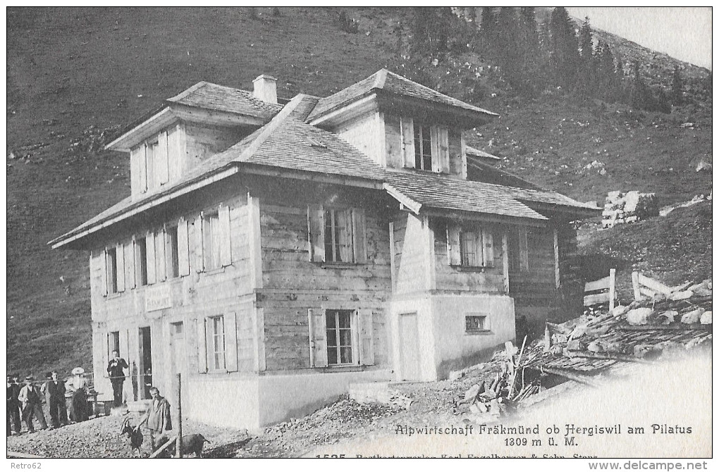 HERGISWIL &#8594; Alpwirtschaft Fräkmünd Ob Hergiswil Am Pilatus, Touristen Vor Dem Haus, Ca.1920 - Hergiswil
