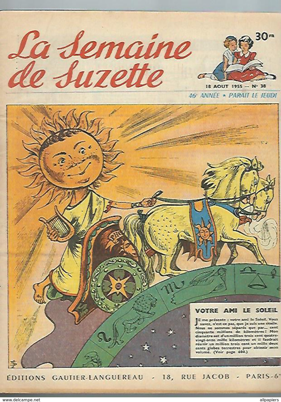 La Semaine De Suzette N°38 Votre Ami Le Soleil - Jean De Paris - La Ferme Des Genets D'or De 1955 - La Semaine De Suzette