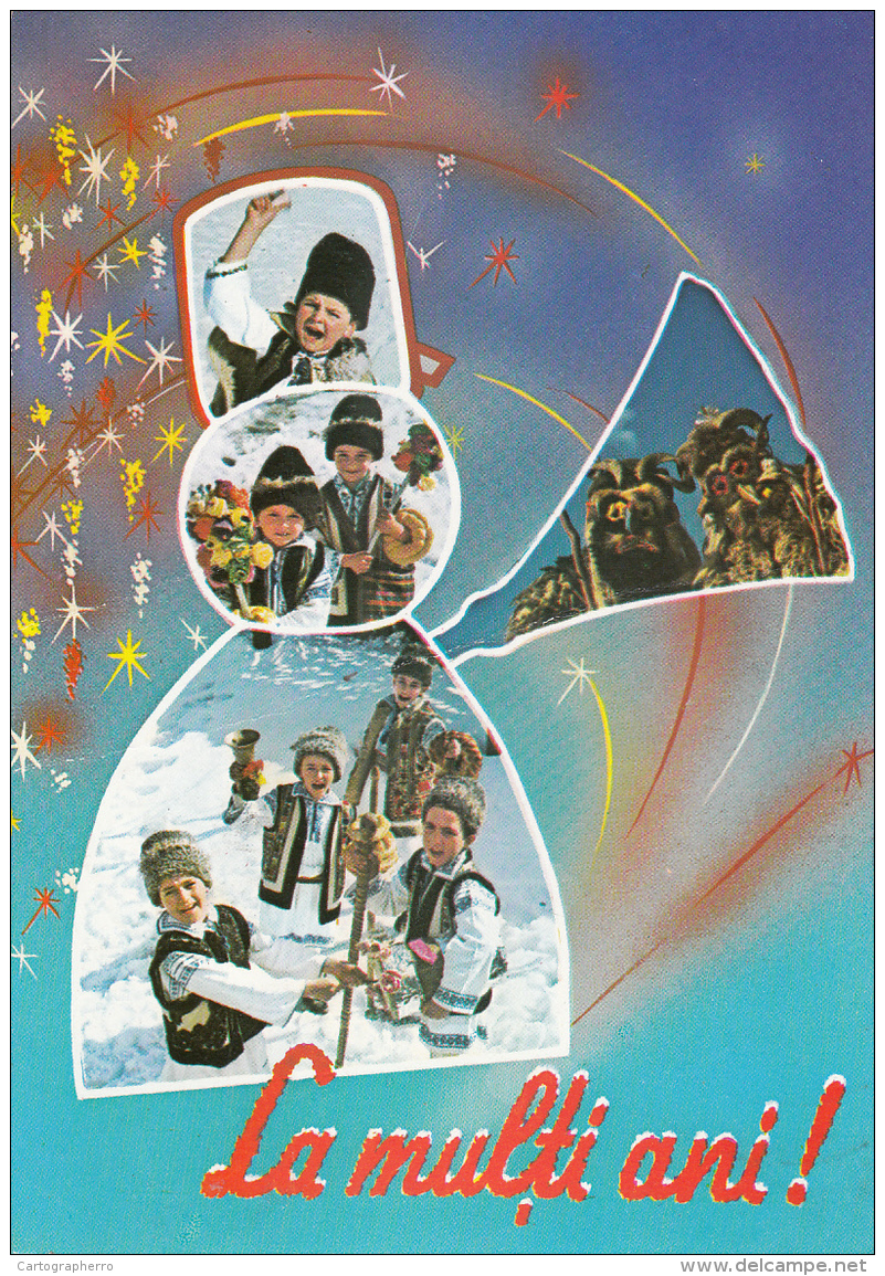 New Year Romanian Traditions, Snowman Fantasy Postcard - Kostums