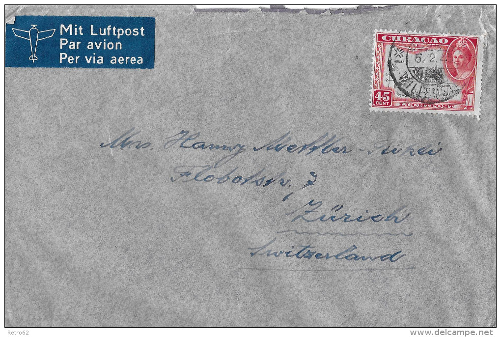 CURACAO - SWITZERLAND/ZÜRICH &#8594; Letter Of 5 February 1945  &#9658;with Airmail&#9668; - Niederländische Antillen, Curaçao, Aruba