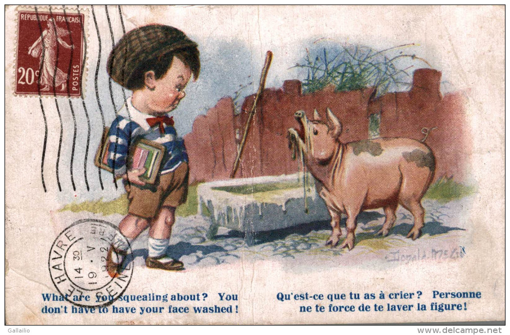 CPA HUMOUR SIGNEE DONALD MAC GILL ENFANT ET COCHON - Mc Gill, Donald