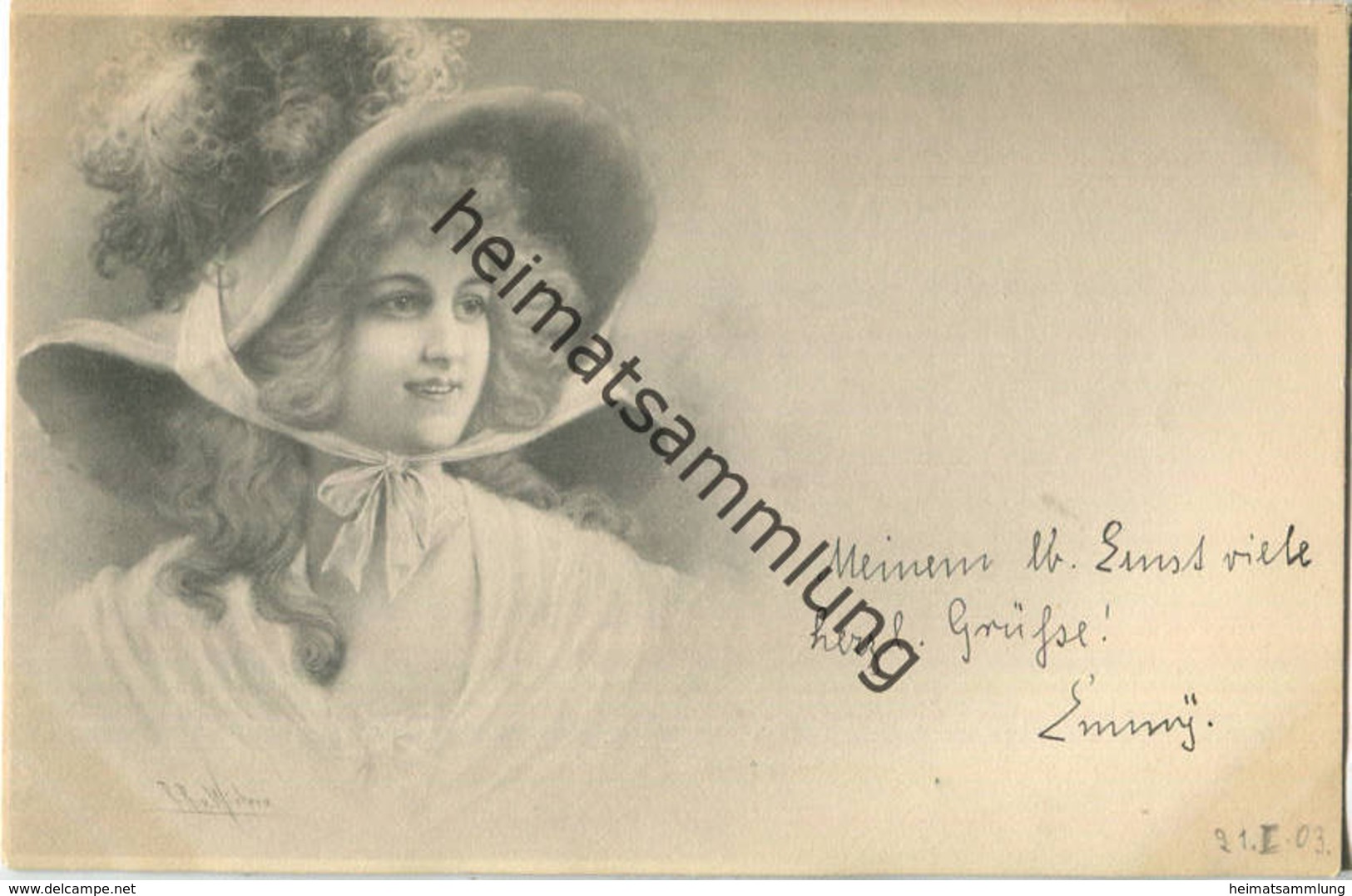 Frau Mit Hut - Künstlerkarte Signiert R. R. V. Wichera - Beschrieben 1903 -  - M.M. Vienne - Wichera