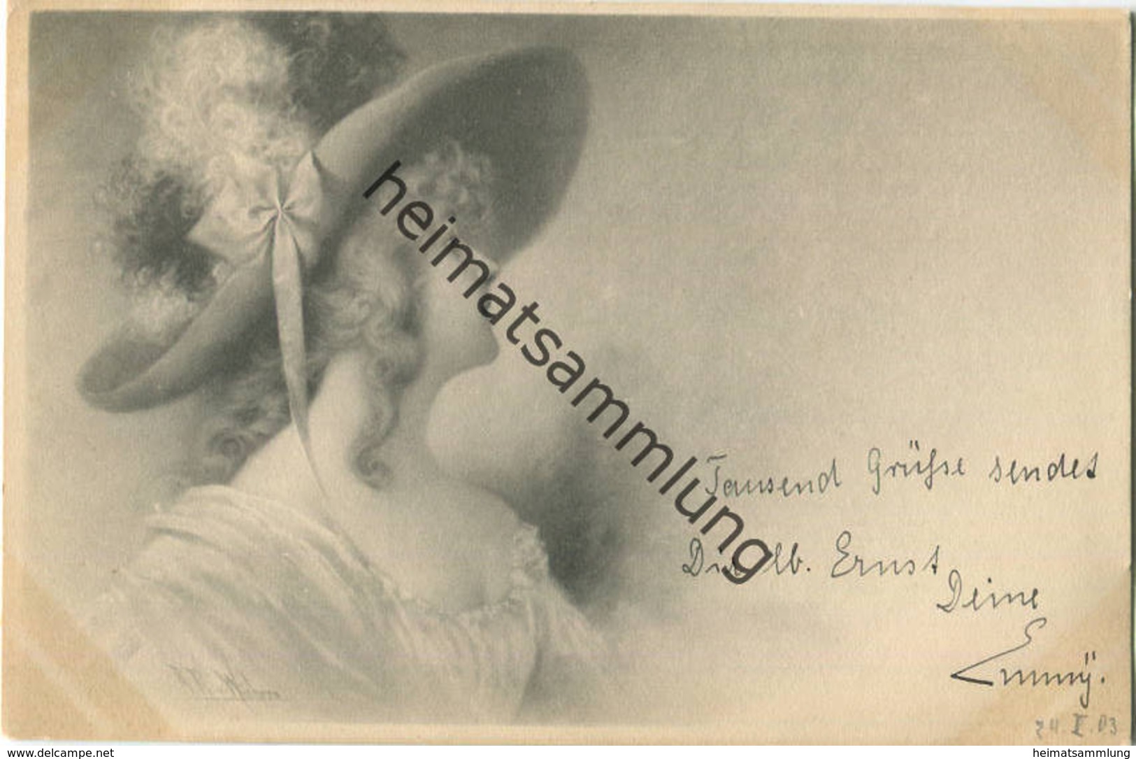 Frau Mit Hut - Künstlerkarte Signiert R. R. V. Wichera - Beschrieben 1903 - M.M. Vienne - Wichera