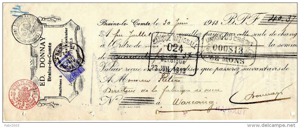 Ed. DONNAY Braine Le Comte - Machine à Calculer. 25 Centimes Bleu Perforé Sur Document Rare. - Autres & Non Classés