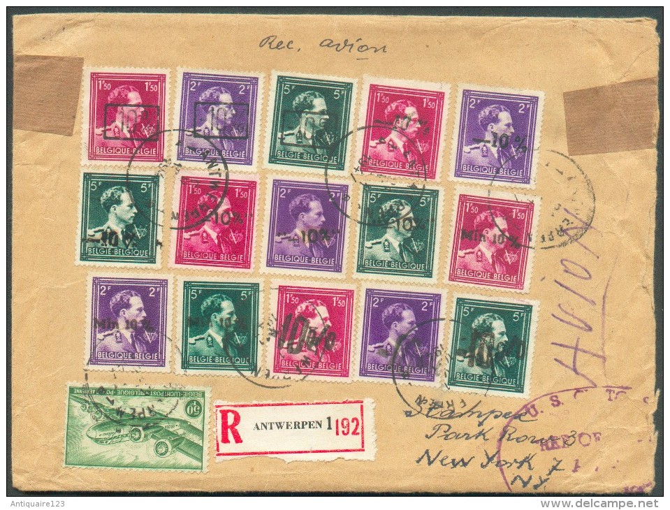 SPECTACULAIR MIX FRANKING MIN 10% (5 Dif. Overprints Sets) And DOUGLAS 50 Frs. Regular Registered Cover To USA - 11427 - Other & Unclassified