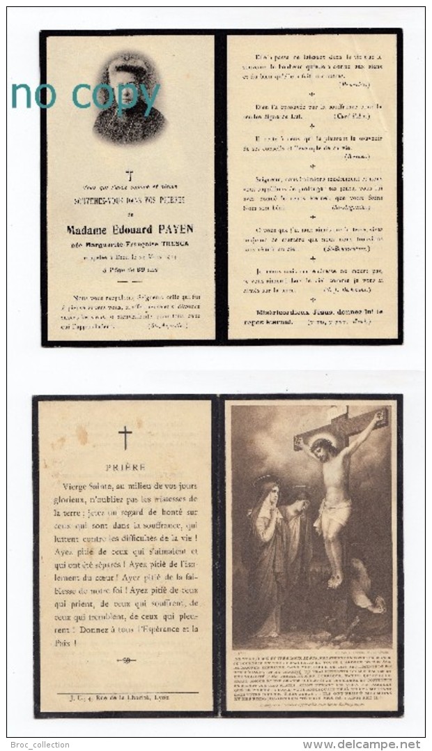 Lyon, Ecully, Mémento De Mme Edouard Payen, Née Marguerite Françoise Tresca, 24/03/1914, Souvenir Mortuaire - Devotion Images