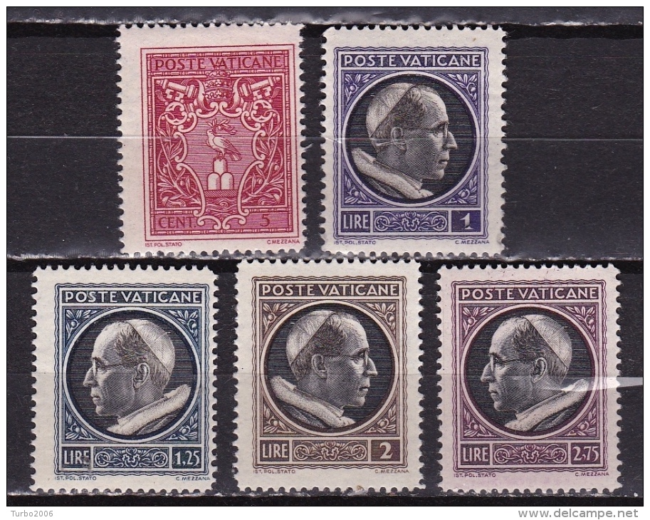 VATICAN CITY 1940 Pope Pius XII Complete MH Set Mi.84 / 88 - Ongebruikt