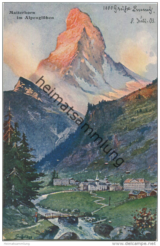 Schweiz - Wallis - Matterhorn Im Alpenglühen - Künstlerkarte Schlemo - Beschrieben 1903 - Schlemo, F.