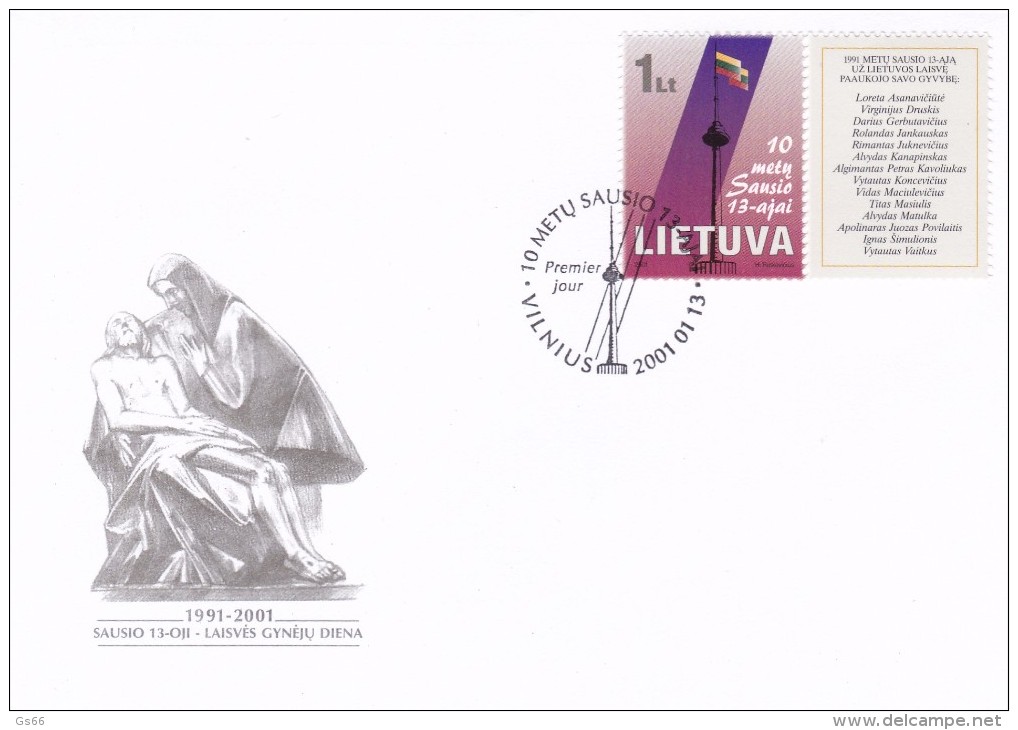 Litauen, 2001, 750, 10. Jahrestag Der Ereignisse Vom 13. Januar 1991, FDC - Lithuania