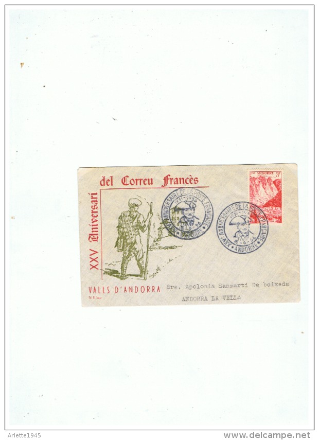 LETTRE XXV ANIVERSARI DEL CORREU FRANCES    VALLS D'ANDORRA 16 06 1956 - Covers & Documents