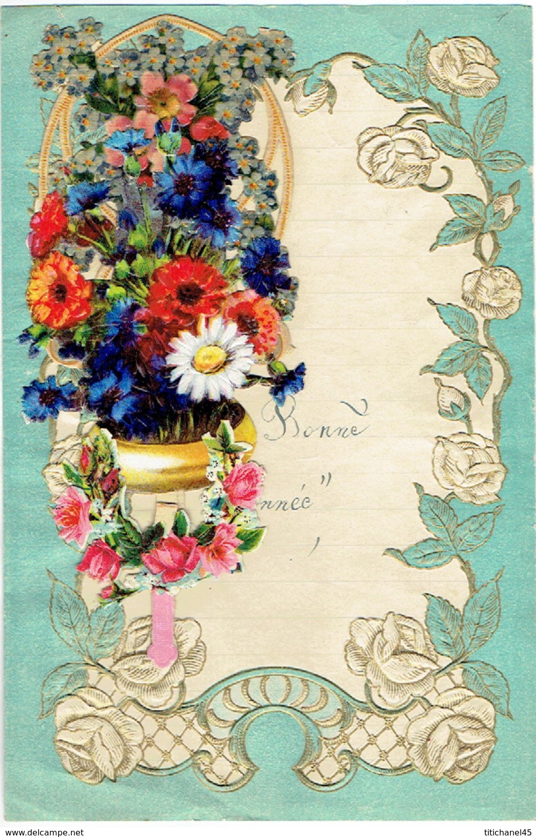 Superbe Lettre De Voeux Gaufrée à Système, Découpi à Tirette, Fleurs  LIEGE 1943 - Fleurs