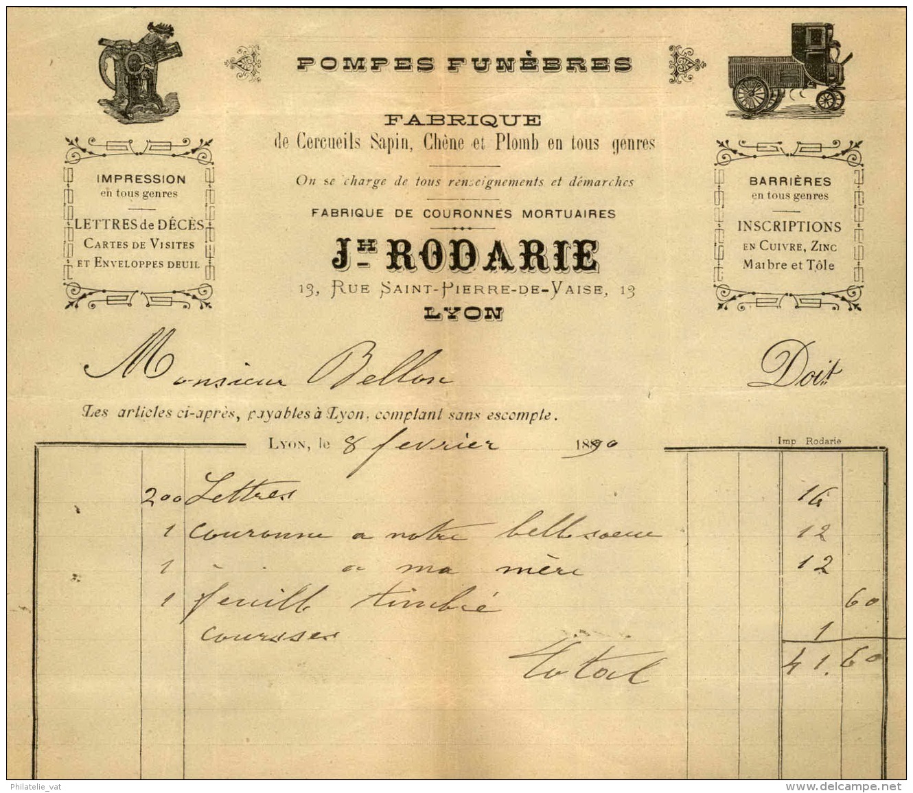 Thématique « POMPES FUNEBRES » - Document Commercial à Entête De Lettre - A Voir – Détaillons Belle Collection  - 19166 - Old Professions