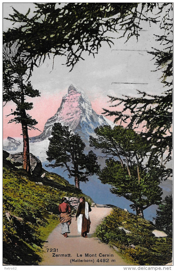 ZERMATT &#8594; Wandernde Frauen Mit Dem Matterhorn Im Vordergrund Anno 1914 - Zermatt