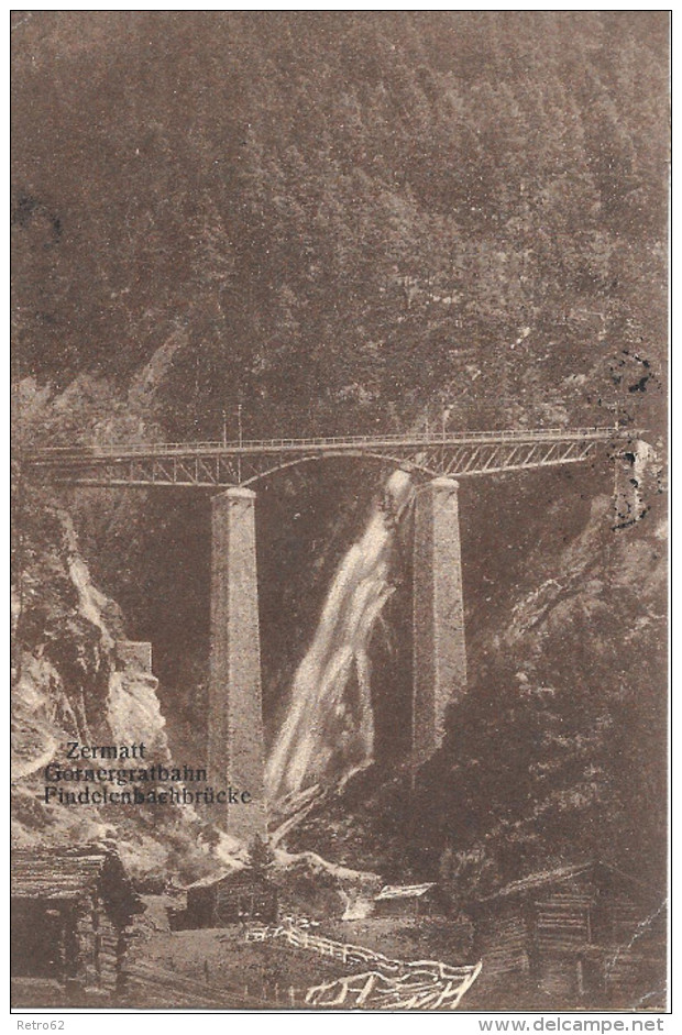 ZERMATT &#8594; Findelenbachbrücke Der Gornergratbahn, Kupferdruck Anno 1912 - Zermatt