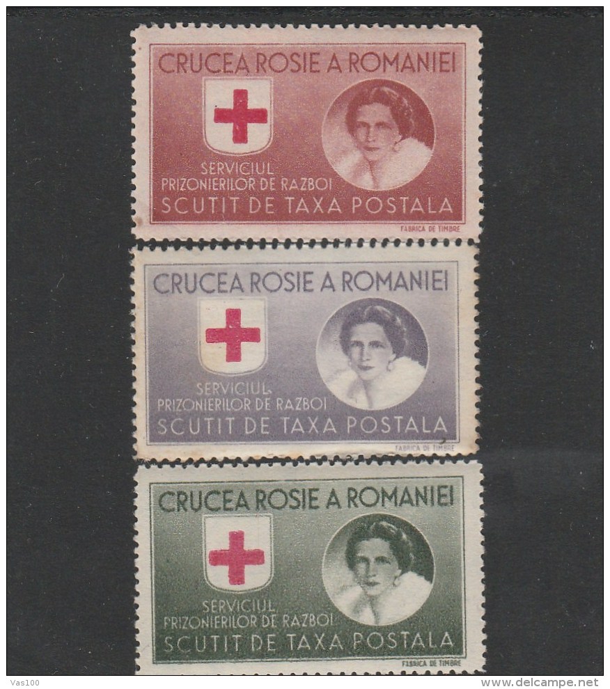 #195 REVENUE STAMP, RED CROSS, WAR PRISONERS SERVICES, TAX FREE, THREE STAMPS, ROMANIA. - Fiscaux