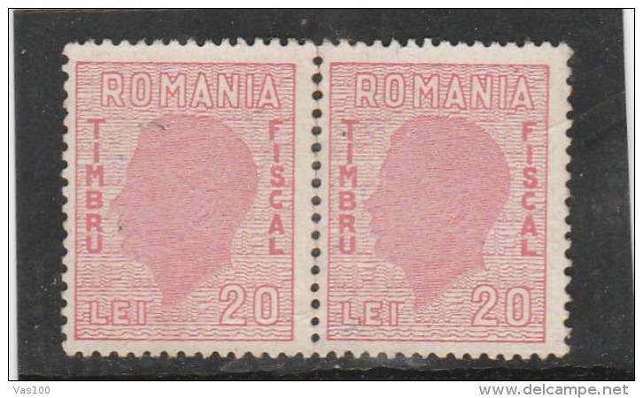 #195 REVENUE STAMP, 20 LEI, STAMPS IN PAIR, MINT,  ROMANIA. - Fiscale Zegels