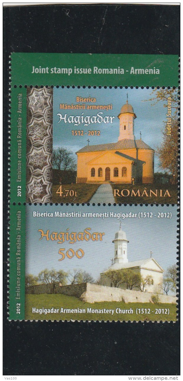 #196  HAGIGADAR MONASTERY, ROMANIA- ARMENIA, 2012, MNH**, STAMP+ LABELS, ROMANIA. - Unused Stamps