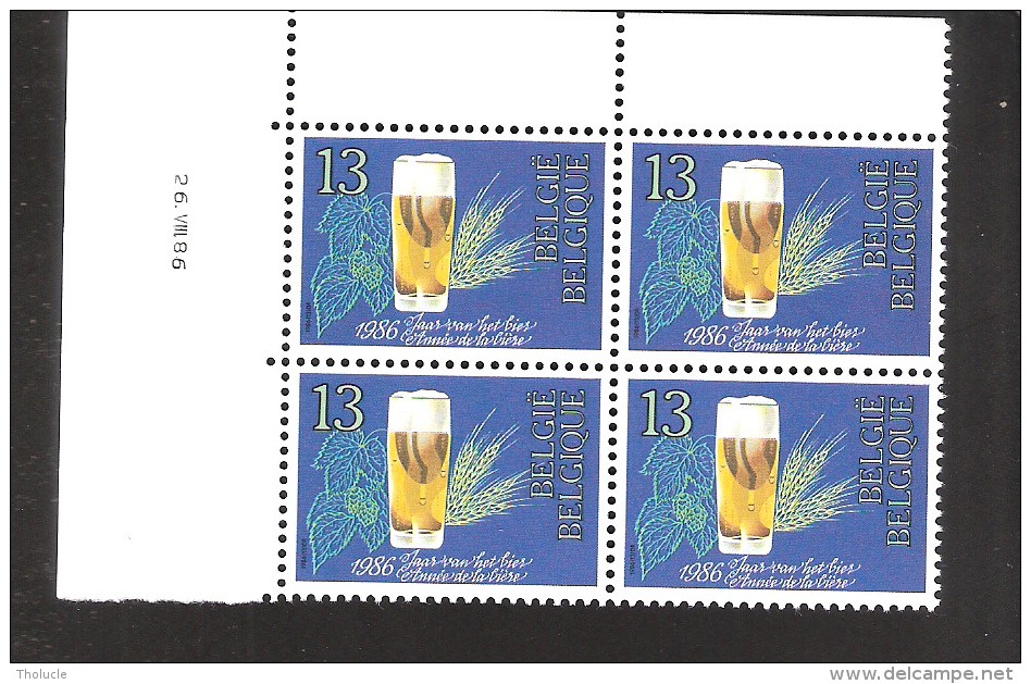 Bloc De 4 Timbres (coin Daté)-1986 N° 2230-Année De La Bière Belge-Verre De Bière (pils)-Orge Et Houblon - 1961-2001