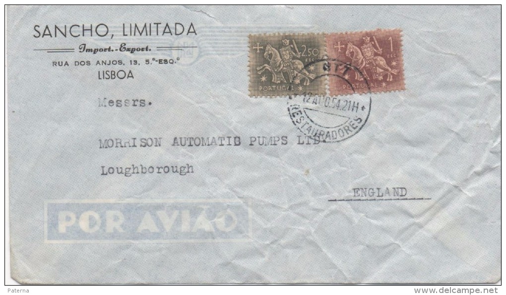 3080 Carta Aérea  Lisboa, Portugal , C.T.T. , Restauradores 1954 - Lettres & Documents