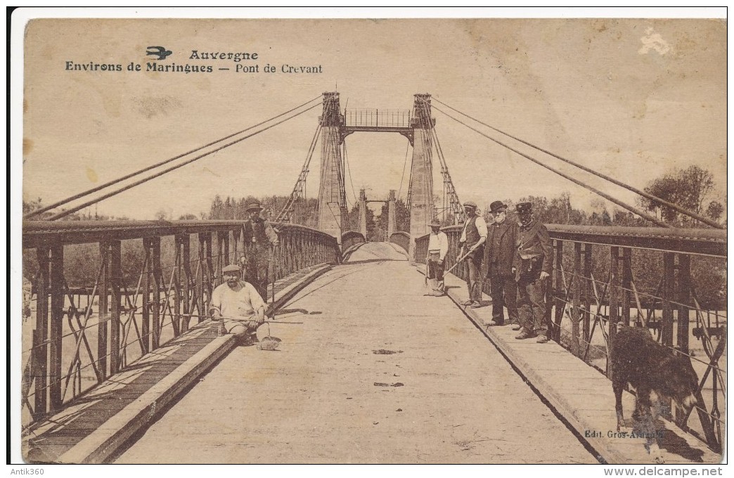 CPA 63 MARINGUES Carte Très Rare Pont De Crevant, Animée Avec Pêcheurs, Cantoniers, Garde Champêtre - Maringues