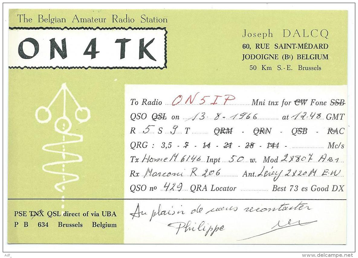 CARTE QSL BELGIQUE ON4TK, RADIO AMATEUR, JODOIGNE, BELGIUM - Radio Amateur