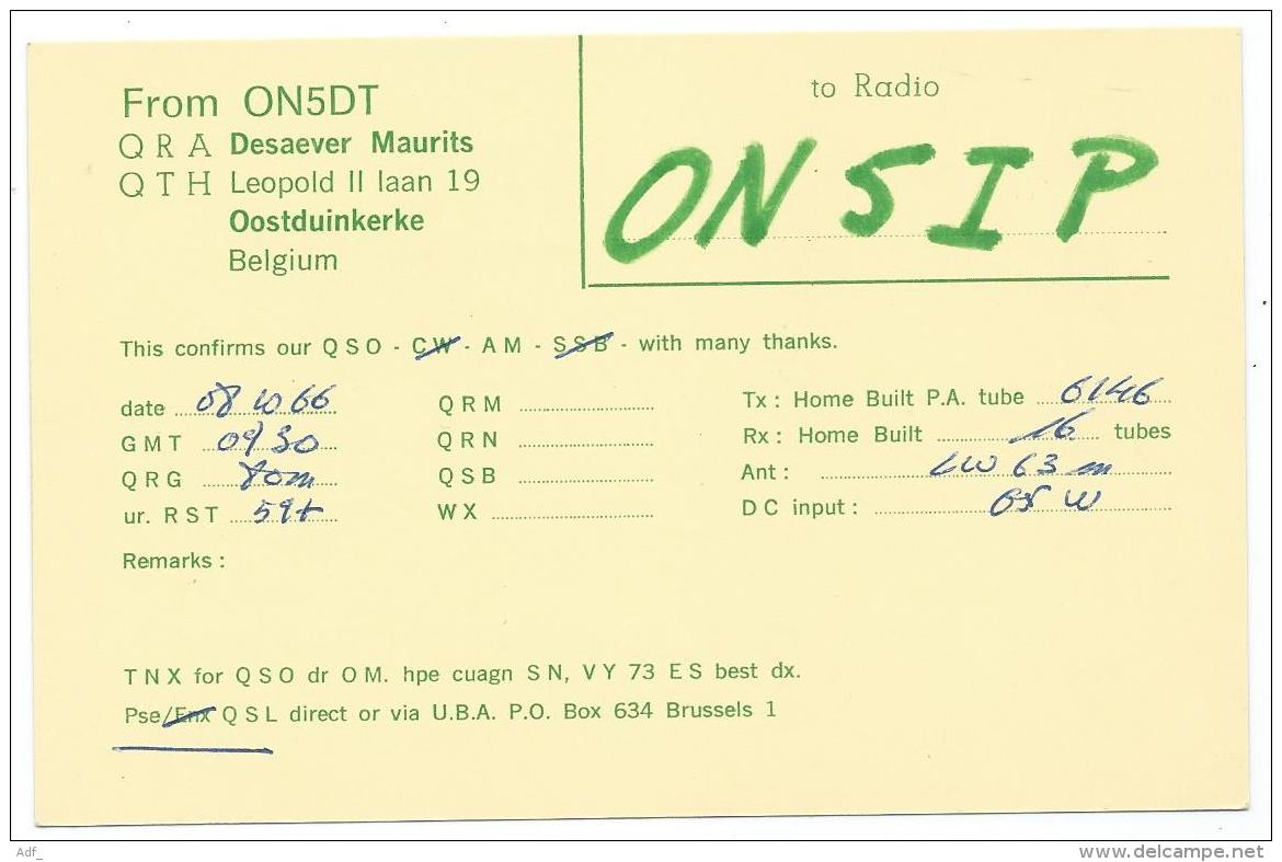 CARTE QSL BELGIQUE ON5DT, RADIO AMATEUR, OOSTDUINKERKE ON THE NORTH SEA COAST, BELGIUM - Radio Amateur