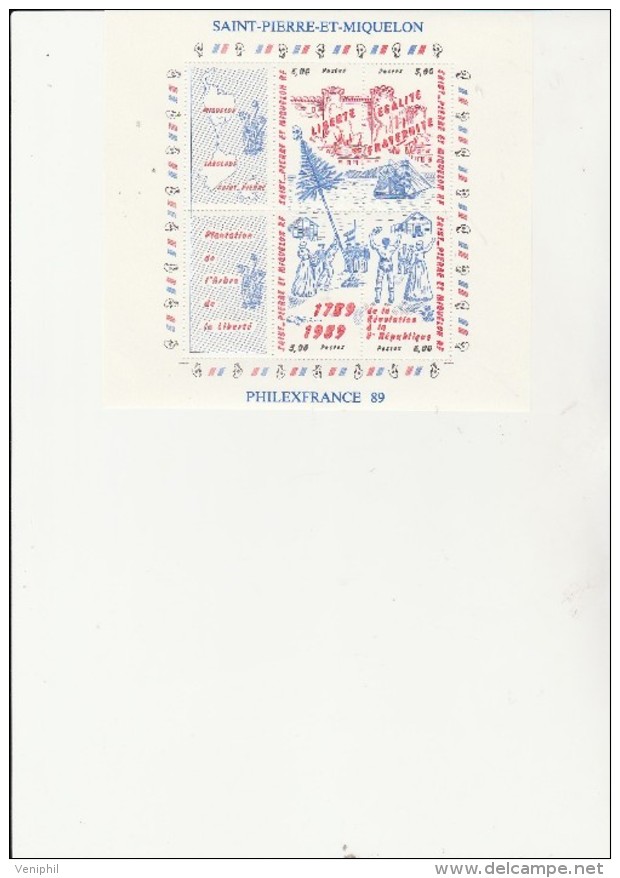 ST PIERRE ET MIQUELON - BLOC FEUILLET PHILEXFRANCE 89- N° 3 NEUF XX - COTE : 11,50 € - Blocks & Kleinbögen