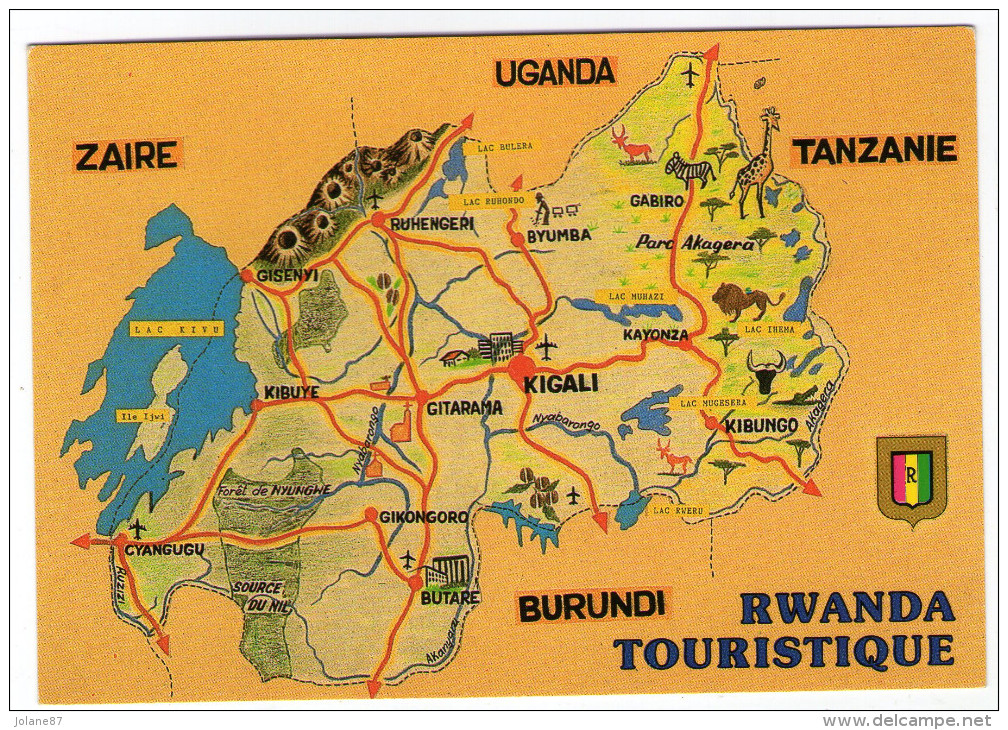 CPM         RWANDA TOURISTIQUE   -    CARTE GEOGRAPHIQUE - Ruanda