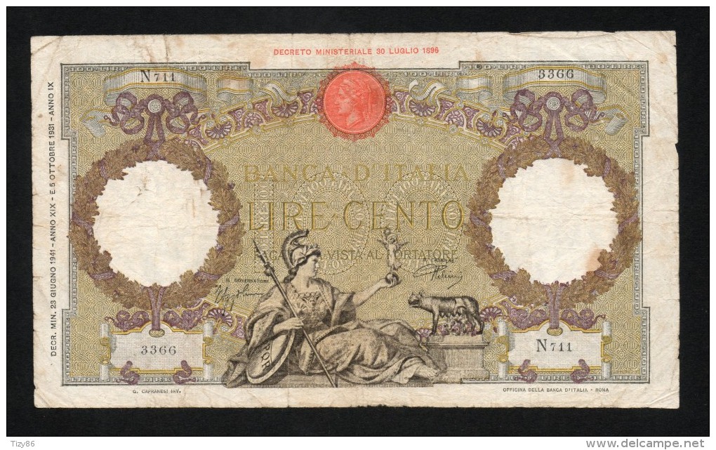 REGNO D' ITALIA - 100 Lire Roma Guerriera 23/6/1941 (BB) - 100 Liras