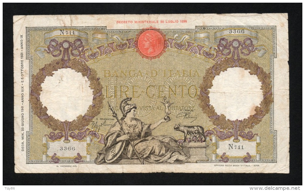 REGNO D' ITALIA - 100 Lire Roma Guerriera 23/6/1941 (BB) - 100 Lire