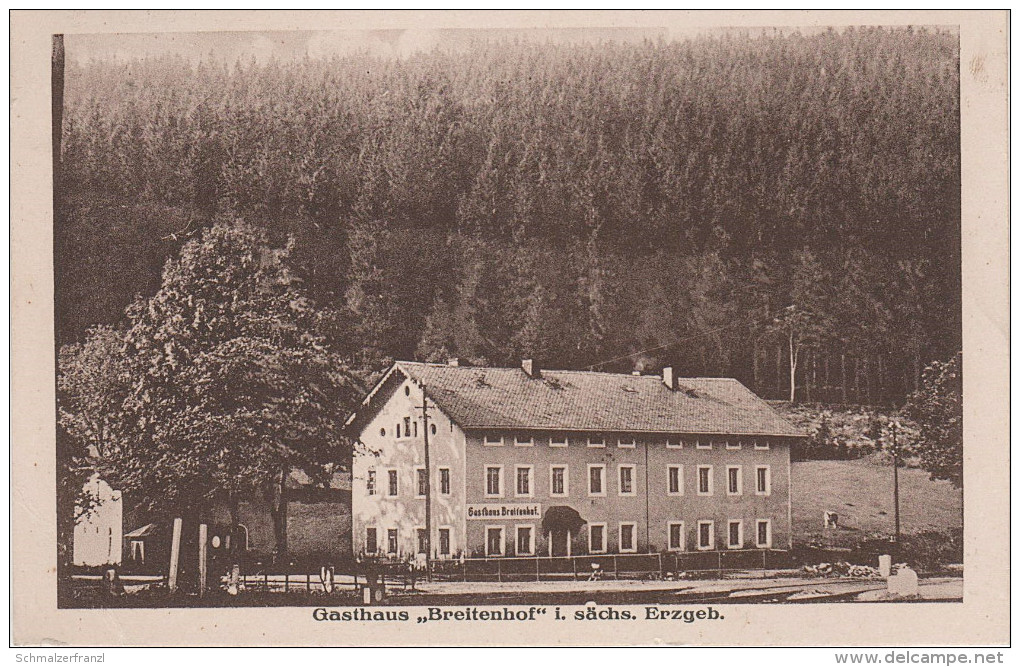 AK Breitenbrunn Gasthof Breitenhof Bahnhof ? Eisenbahn Strecke Erlabrunn Schwarzenberg Johanngeorgenstadt Antonshöhe - Breitenbrunn