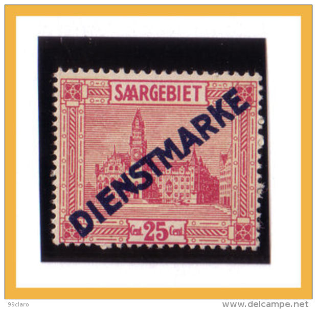 Sar0088 Sarre 1922 SAAR Servizio Official Stamp Overprint Scott. 8 ** Saargebiet Dienstmarke - Dienstmarken