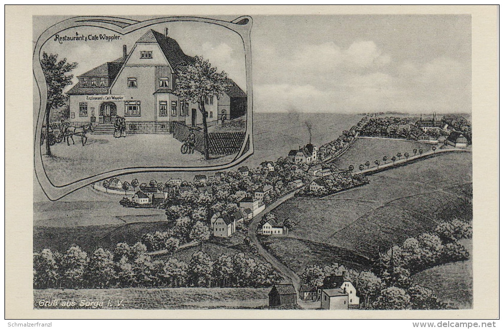 Litho AK Gruß Sorga Vogtland Restaurant Gasthof Cafe Wappler Bei Auerbach Brunn Rützengrün Rempesgrün Hohengrün Fichtzig - Auerbach (Vogtland)