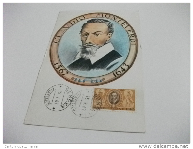 STORIA POSTALE  FRANCOBOLLO COMMEMORATIVO C. MONTEVERDI  ITALIA MAXIMUM - Chanteurs & Musiciens