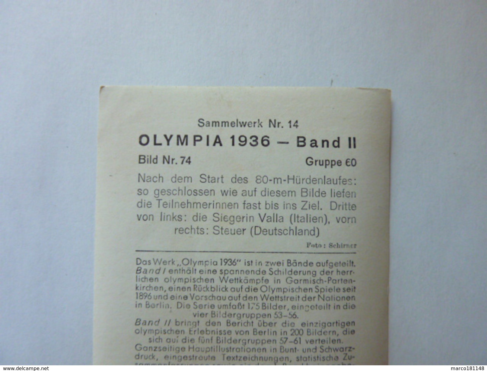 OLYMPIA 1936 - Band II - Bild Nr 74 Gruppe 60 - 80 Mètres Haies L'italienne Valla Et L'allemande Steuer - Sport