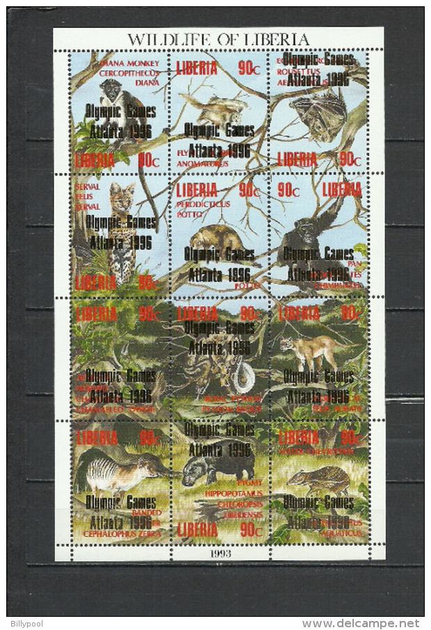 LIBERIA  Olympics Olympic Games Atlanta 1996 Sheetlet With Overprints On Animals Rare! - Estate 1996: Atlanta