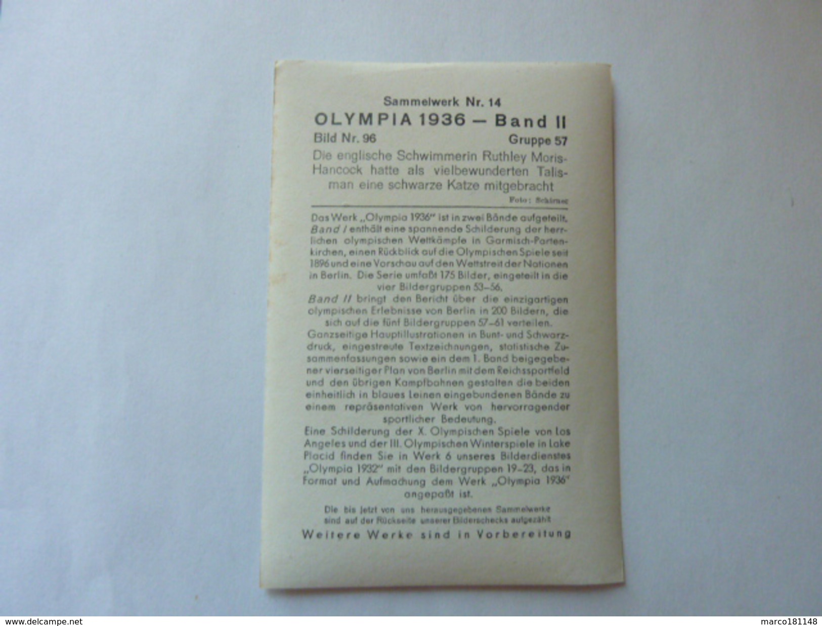 OLYMPIA 1936 - Band II - Bild Nr 96 Gruppe 57 - La Nageuse Anglaise Ruthley Moris Hancock Et Son Talisman, Le Chat Noir - Sport