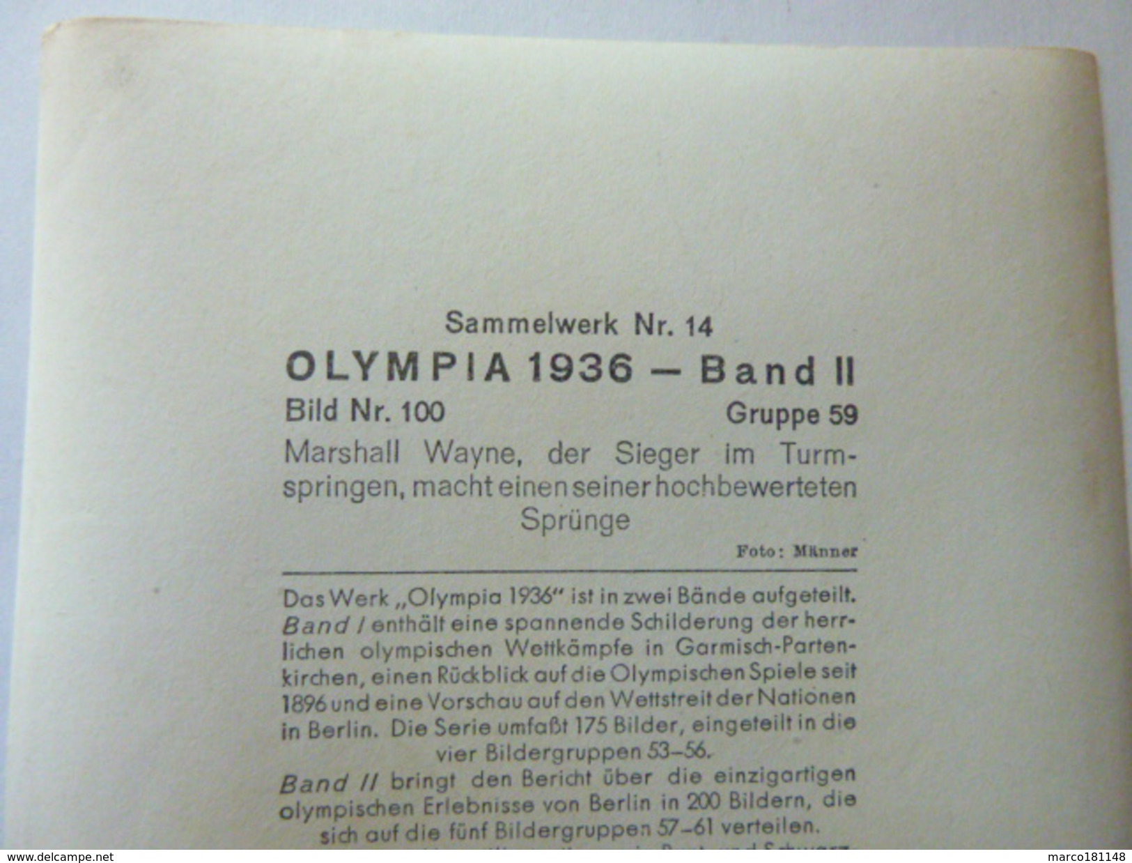 OLYMPIA 1936 - Band II - Bild Nr 100 Gruppe 59 - Saut Du Vainqueur Marshall Wayne - Sport