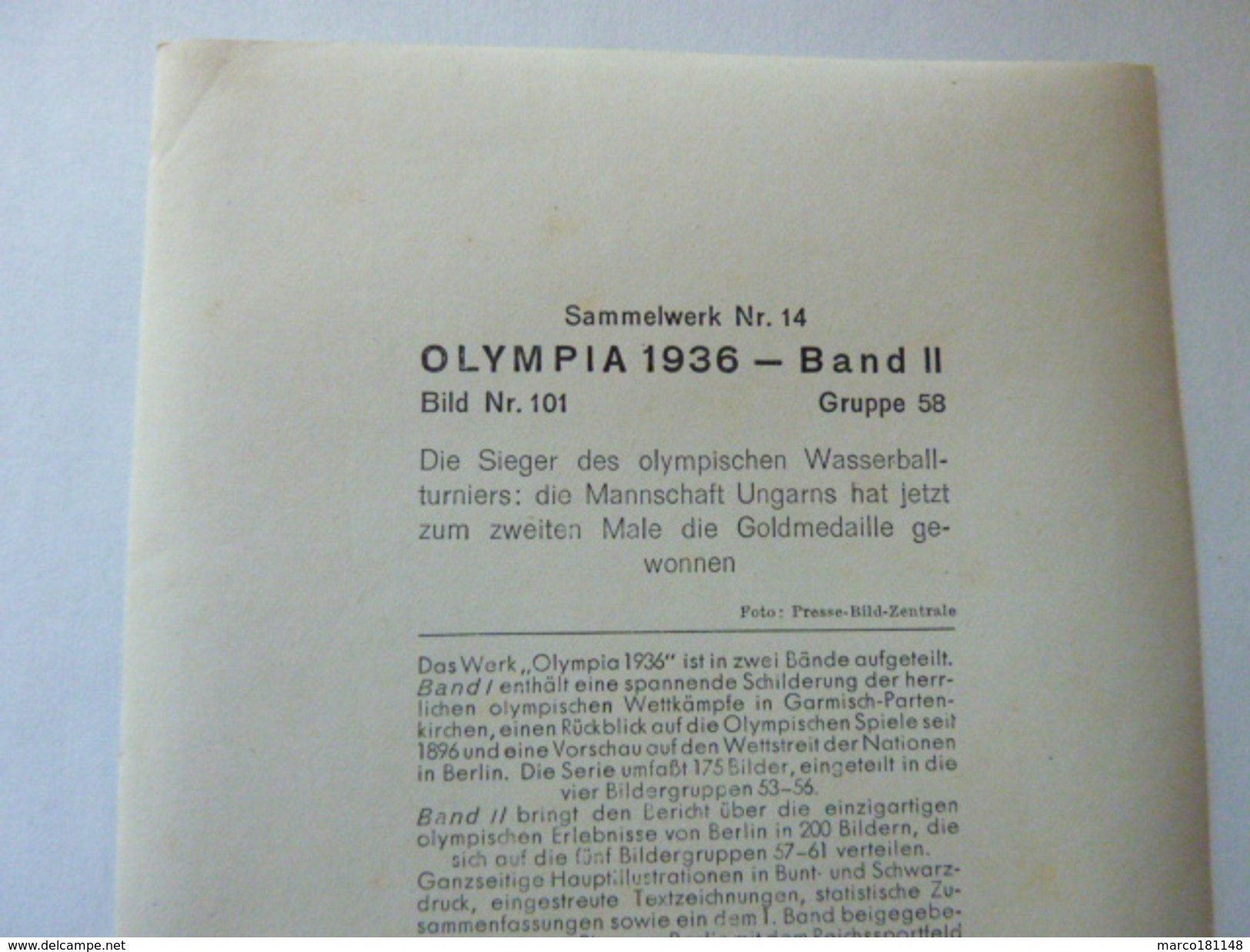 OLYMPIA 1936 - Band II - Bild Nr 101 Gruppe 58 - Equipe Vainqueuse Hongroise De Water Polo - Sport