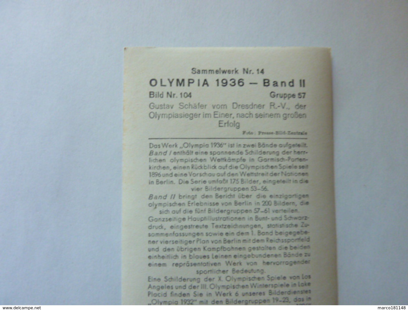 OLYMPIA 1936 - Band II - Bild Nr 104 Gruppe 57 - Gustav Schäfer Aviron - Sport