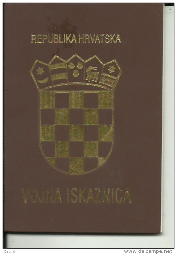 CROATIA    --  VOJNA ISKAZNICA,  MILITARPASS, SOLDBUCH, MILITARY PASS - Dokumente