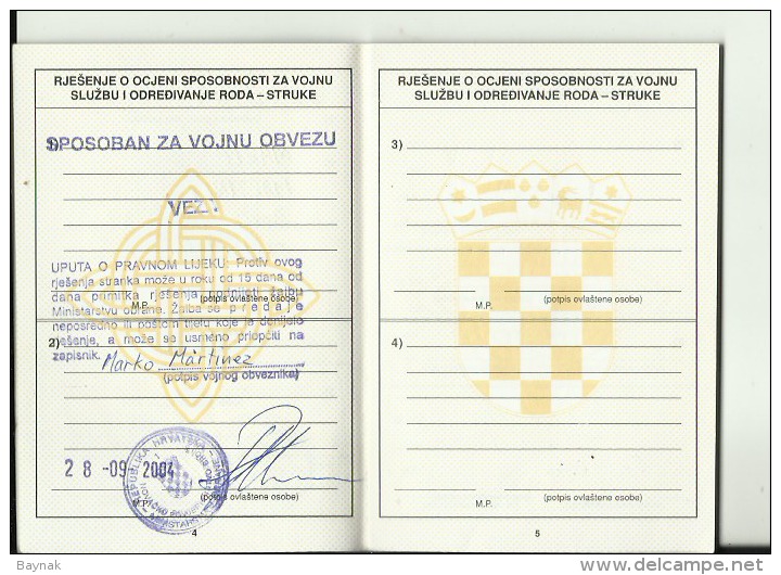 CROATIA    --  VOJNA ISKAZNICA,  MILITARPASS, SOLDBUCH, MILITARY PASS - Documents