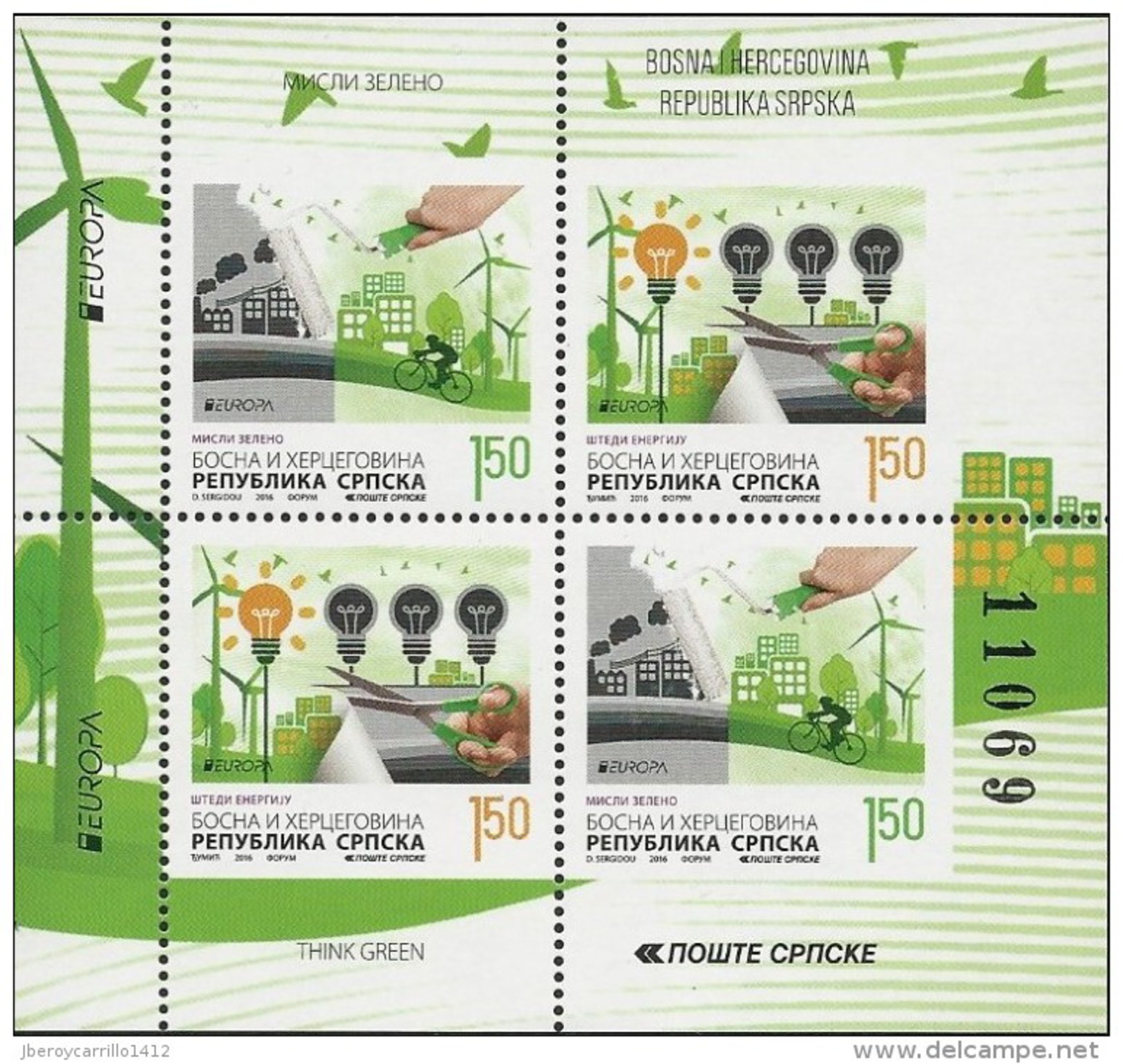 BOSNIA HERZEGOVINA SERBIA/ SRPSKA REP.-EUROPA 2016- "ECOLOGIA -EL PENSAMIENTO VERDE-THINK GREEN".-  HOJITA BLOQUE-CARNET - 2016